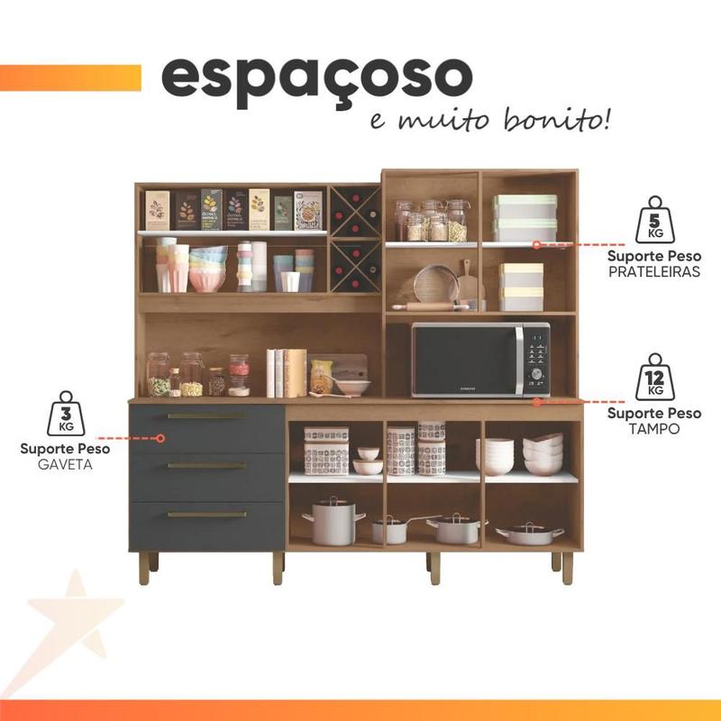 Armário de Cozinha Completa Com Adega 7 Portas 3 Gavetas 2,07m